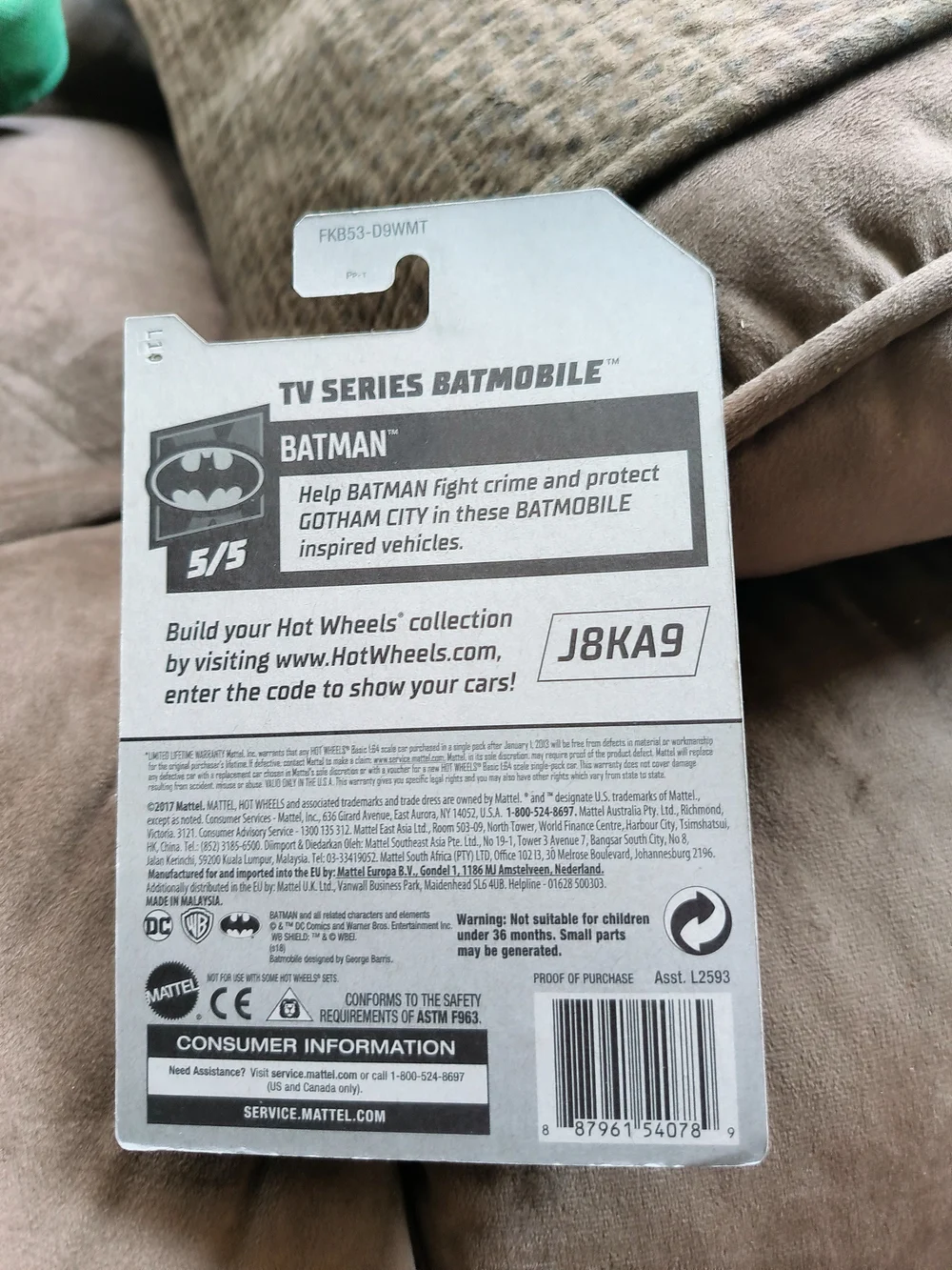 Hot Wheels Blue Batmobile Dated 2017 1/64 Scale